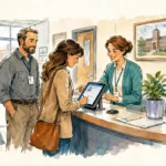 School visitor management system with digital visitor check-in at reception